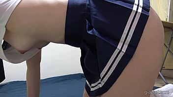 asian big tits in miniskirt uniform cleaning room