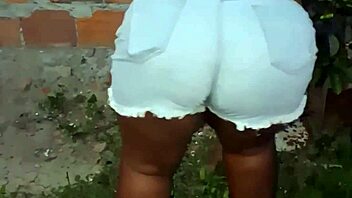 chubby ebony neighbor with huge ass cleans yard seductively