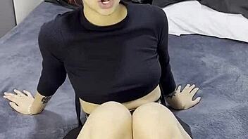 tiny emo goth teen 18+ in interview before getting creampied