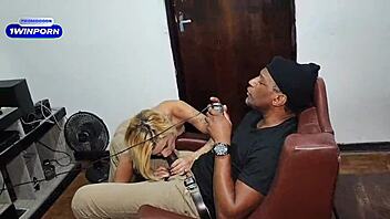 Blonde nymph distracts black guy during game