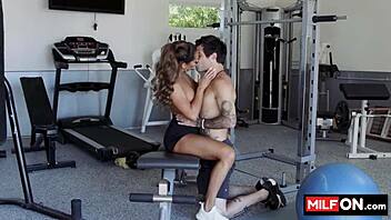 sexy busty slut aila donovan seduces lucky fate at the gym and fucks him good