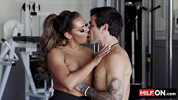 sexy busty slut aila donovan seduces lucky fate at the gym and fucks him good