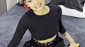 tiny emo goth teen 18+ in interview before getting creampied