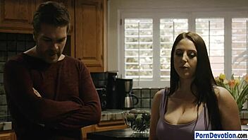 Angela White's huge tits get smashed in this deepthroat scene.