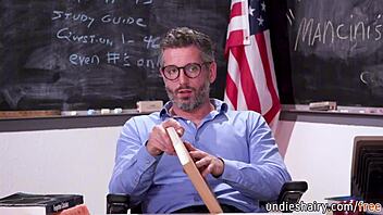 Sexy teen student shows juicy pink pussy to teacher