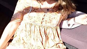 Mature woman enjoys close-up view of her natural body in homemade setting