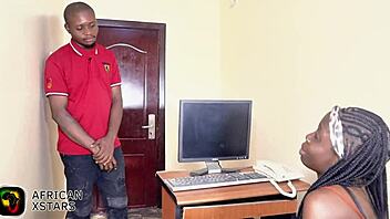 Ebony babe fucks guy in office for job 😏