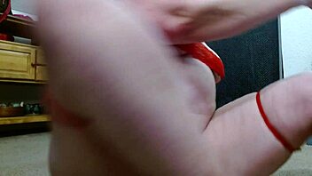 Thick dawnskye1962 stretches in red lace lingerie