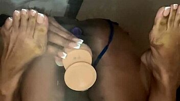 Ebony Takes Dildo Deep in Pussy