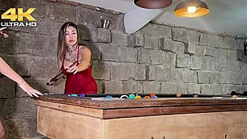 Latina amateur blowjob on pool table