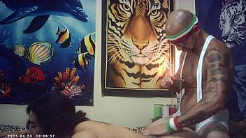 Behind the scenes glasses cam first timer sexxxy skiny model feels the italian pound machine