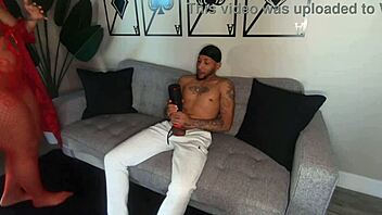 Hot ebony milf catches Macana man with a toy and rides him