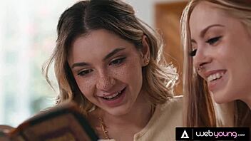 Petite Blonde Demi Hawks And Redhead Bestie Kait Try Lesbian Sex During Study