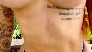 Beautiful latina shows tits and opens ass in public!