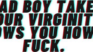 Bad boy takes virginity in erotic audio roleplay fucking