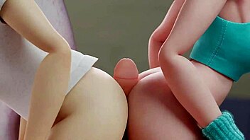 two cute chicks eating and riding cock in wild 3d action! 🍆