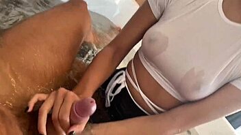Wet Clothed Action with 18yo Teen Waitress Yoya Grey!