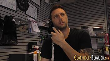 Redheaded whore sucks monster cock at gloryhole