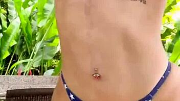 Beautiful latina shows tits and opens ass in public!