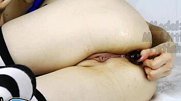 Husband at work, unfaithful wife prepares anus for neighbor's big dick anal orgasm.