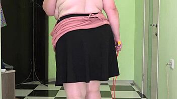Mature Milf Jumps Rope In Stockings, Shaking Big Boobs And Fat Booty