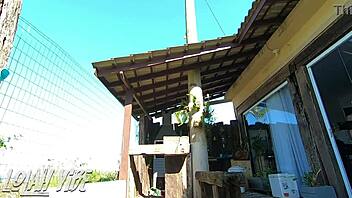 hot brazilian girls kiss and prepare for fun outdoors