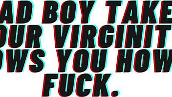 Bad boy takes virginity in erotic audio roleplay fucking