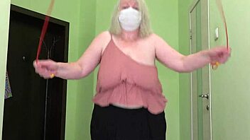 Mature Milf Jumps Rope In Stockings, Shaking Big Boobs And Fat Booty