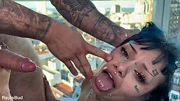 Young Tattooed Latina Dominated by Two Huge Cocks!