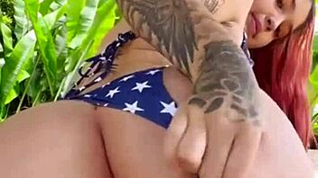 Beautiful latina shows tits and opens ass in public!