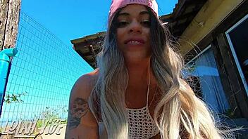 hot brazilian girls kiss and prepare for fun outdoors