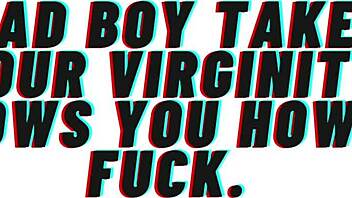 Bad boy takes virginity in erotic audio roleplay fucking