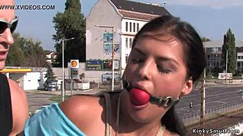 Gagged Busty Tied Slut Banged Outdoor!