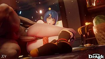 In the kitchen, chinese xiangling experiences her first anal penetration on the floor, a wild genshin impact scene