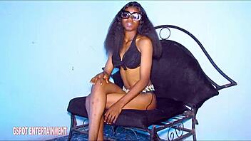 Bikini babe receives doggystyle on chair