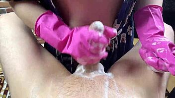 Housewife Cleans Dick With Gloves Until Cum In Pov