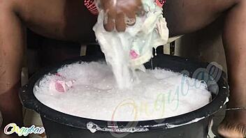 Weekend Laundry as a Housewife Shaved Pussy!