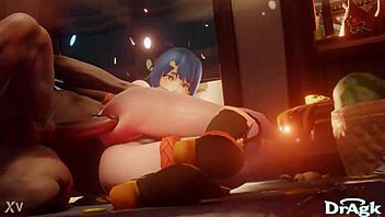 In the kitchen, chinese xiangling experiences her first anal penetration on the floor, a wild genshin impact scene