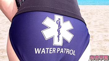 i masturbate with lifesaver uniform on beach