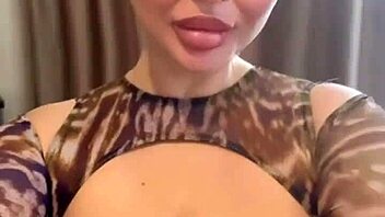 Spilling water on wet big natural tits in the kitchen