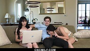 Stepsisters Ashley Wolf And Emma Jade Call A Freeuse It Guy To Fix Their Laptop - Cncmilf