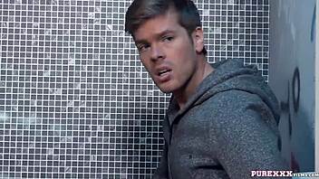 hot brunette milf takes cock in toilet cumshot