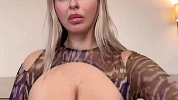 Spilling water on wet big natural tits in the kitchen