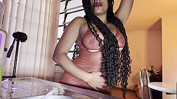 Ripping clothes for shaved pussy play