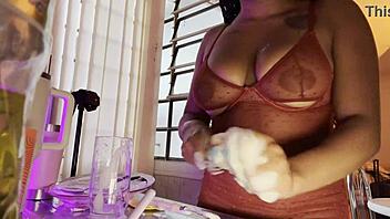 Ripping clothes for shaved pussy play