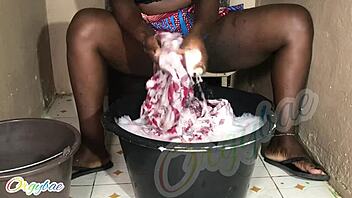 Weekend Laundry as a Housewife Shaved Pussy!