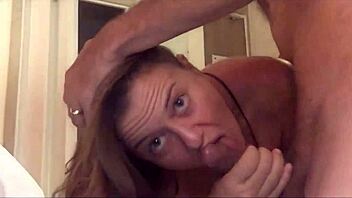 French amateur in red satin lingerie enjoys doggystyle, blowjob, and rimjob session.