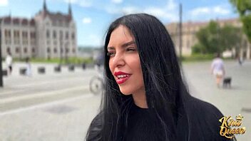 Kira queen strips and fucks tourist raw on sofa!