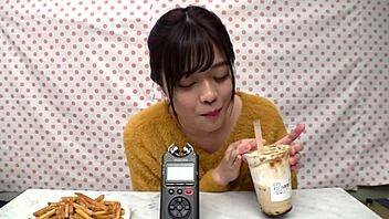 cute japanese girl masturbates and gives blowjob with dildo 😍