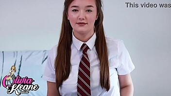 British student with long hair mocks your small cock in this homemade domination session